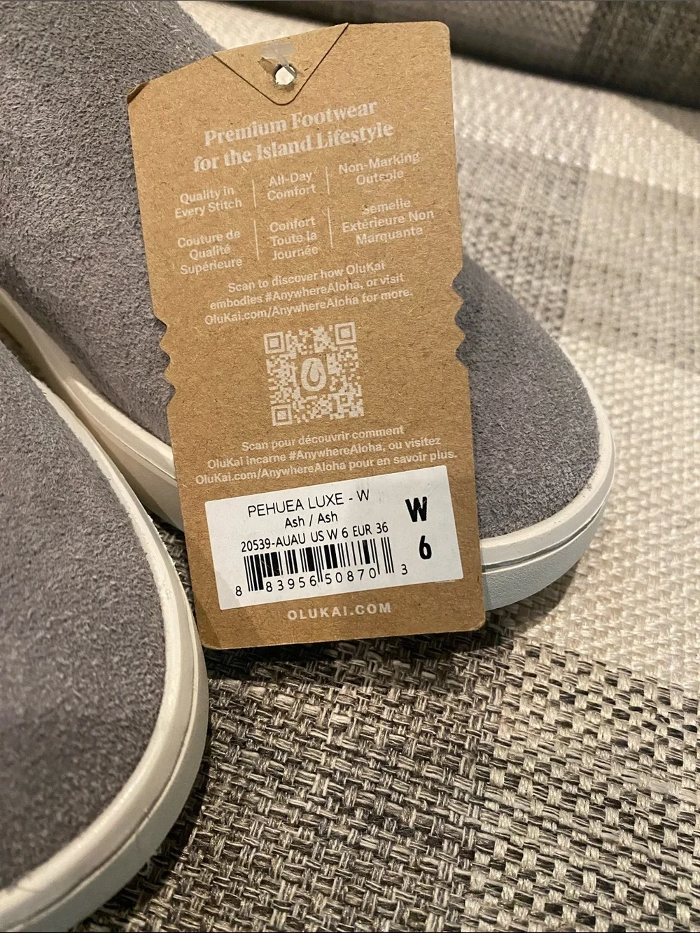 OluKai Women’s Slip-On Suede Loafers in Gray with White Sole